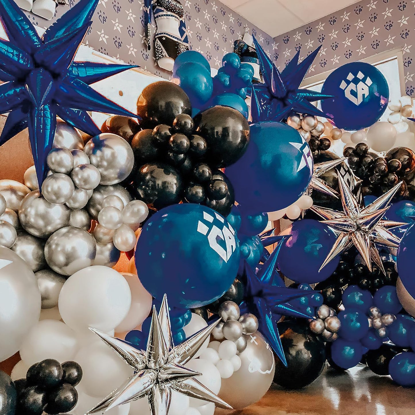Partywoo Navy Star Balloons, 2 Pcs 42 Inch Large 14-Pointed Starburst Balloons, One-Piece Star Explosion Balloons With Ribbon, Point Star Foil Balloons, Mylar Balloons For Birthday Party Decorations