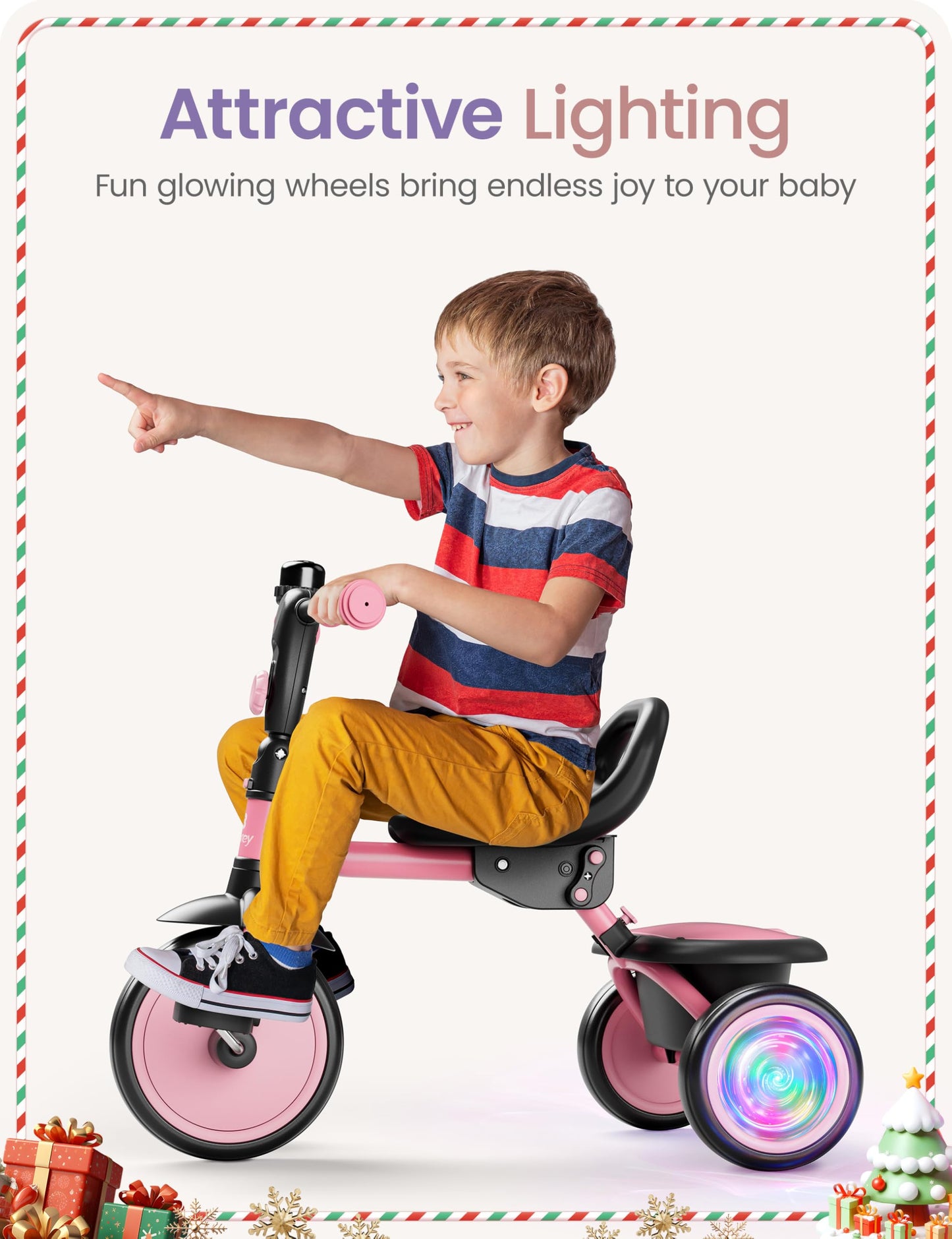 besrey Colorful Lighting Toddler Tricycle for Ages 18 Months to 5 Years, Toddler Bike with Bell, Kids Tricycle, Gift for 2-5 Yea