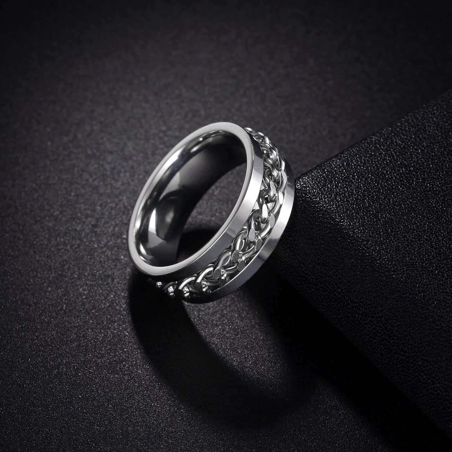 Udolfly Mens Fidget Rings Anxiety Rings For Men Womens Chain Spinner Rings For Adults Titanium Steel Ring Chain Silver Size 6