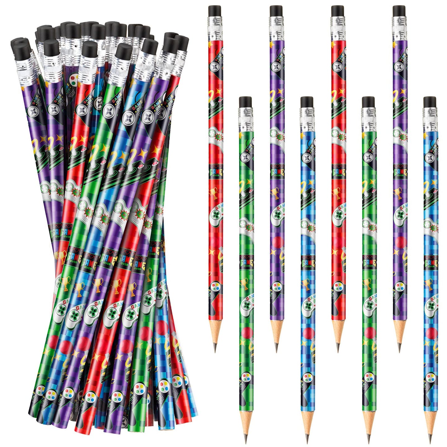 Blulu 36 Pcs Video Game Pencils Unicorn Rainbow Pencils Bulk Unicorn Birthday Party Favors Wooden Pencils with Erasers Graduatio