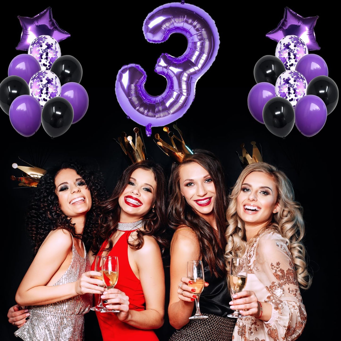 Naninuneno 35Th Birthday Decorations Set For Girl Women Boy Men, Purple Black 35 Happy Birthday Balloons Supplies With Purple Nu