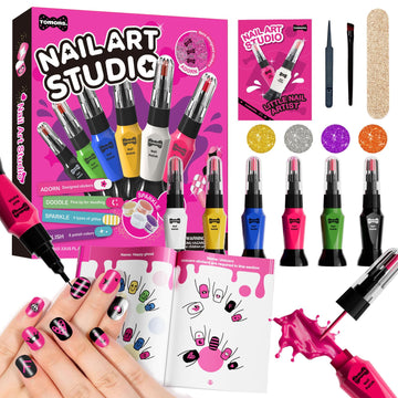 Tomons Kids Nail Polish Set for Girls, Nail Art Kit with Pens,Glitter,Stickers-Quick Dry& Non-Toxic Nail Polish, Ideal Birthday 