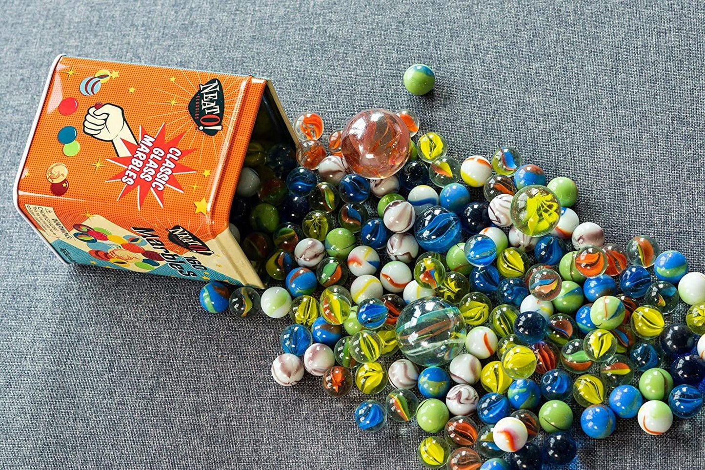 Toysmith Neato! Classics Marbles - 160 Retro Glass Shooter in Tin Box, Model 5926, Timeless Marble Games for Kids