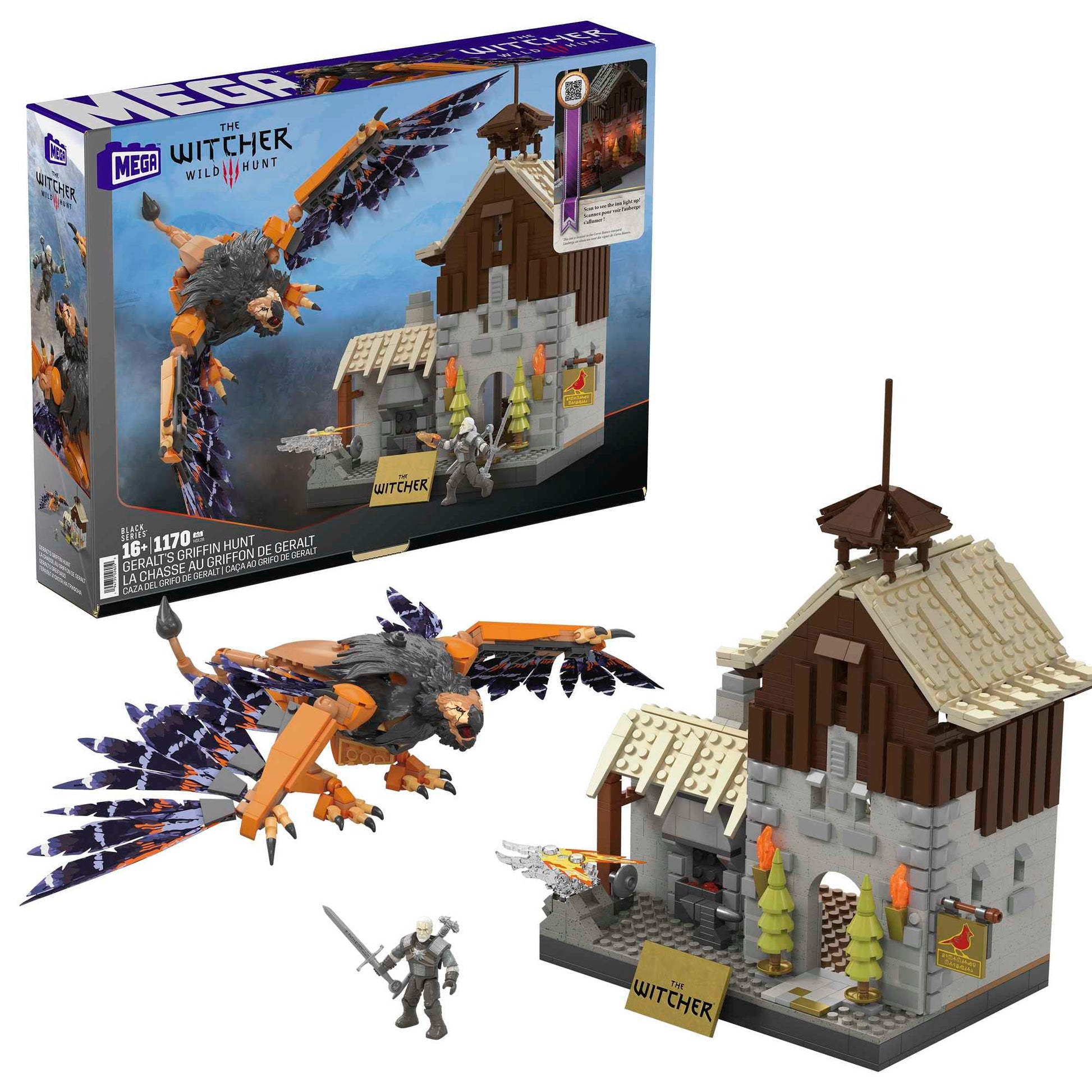 MEGA The Witcher Building Toys Set  Geralts Griffin Hunt with 1170 Pieces  1 Micro Action Figure and Accessories  mature-themed Collectible