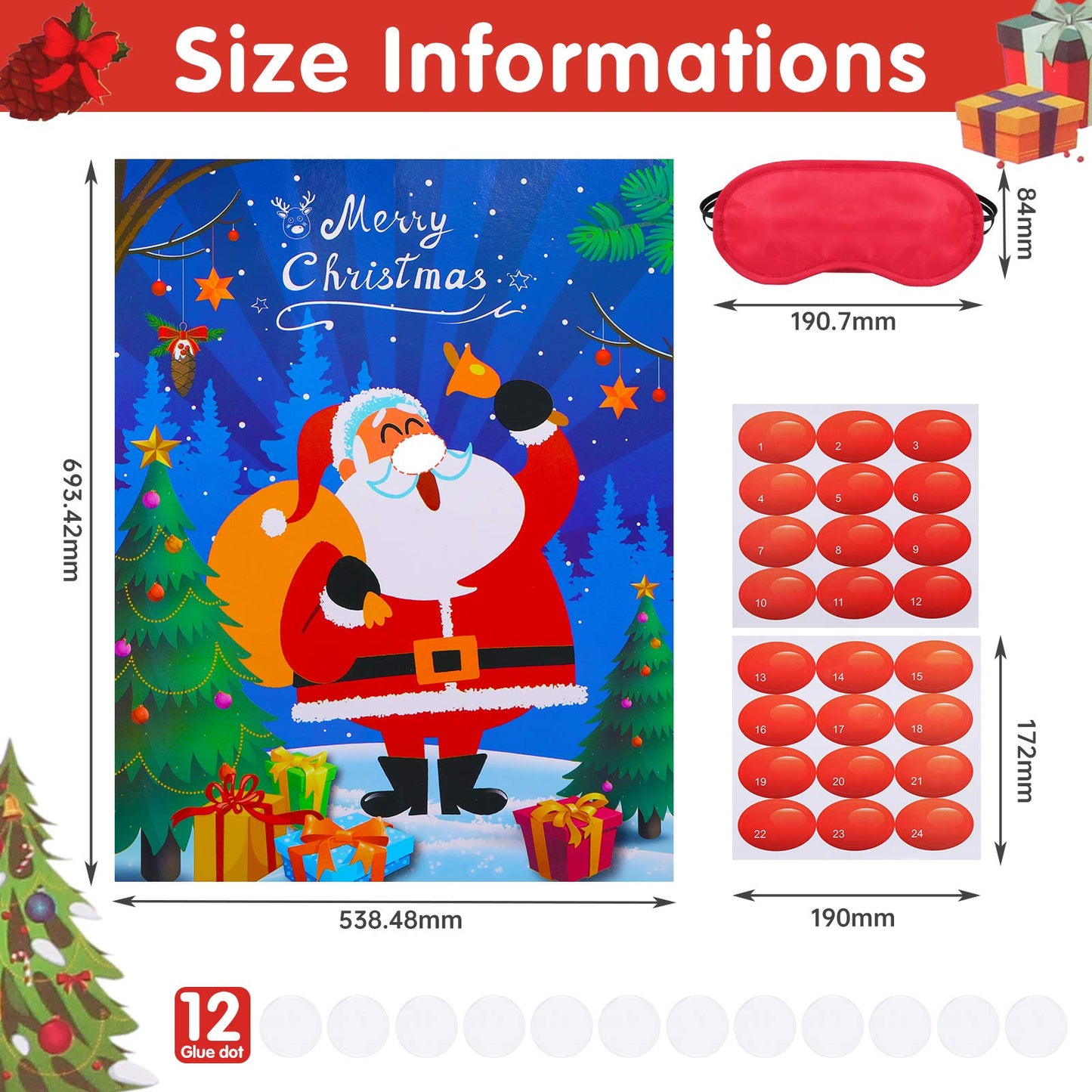 SKYLETY Christmas Party Games Pin The Nose Game on Santa Claus Fun Xmas Blindfold Party Games for Family Friends Christmas Party Favors Supplies