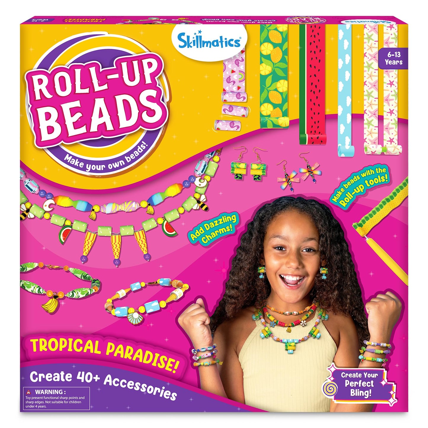 Skillmatics Craft Activity - Roll-up Beads Tropical Paradise DIY Kit, 500+ Charms & Beads, Jewelry Making Kit, Create 40+ Access