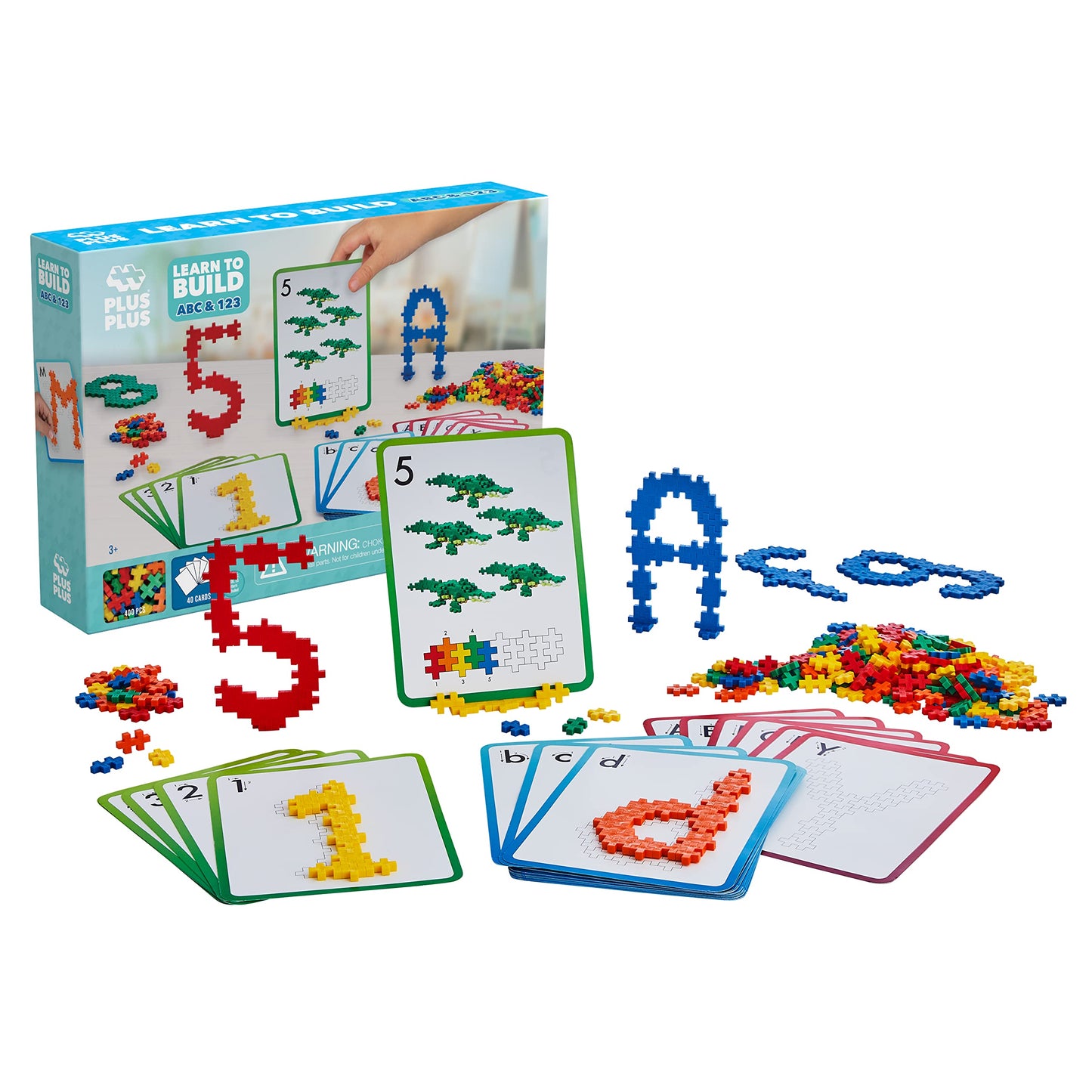 PLUS PLUS Construction Building Toy - 400 Interlocking Mini Puzzle Blocks & 40 Flash Cards - STEM/STEAM Learning for Kids