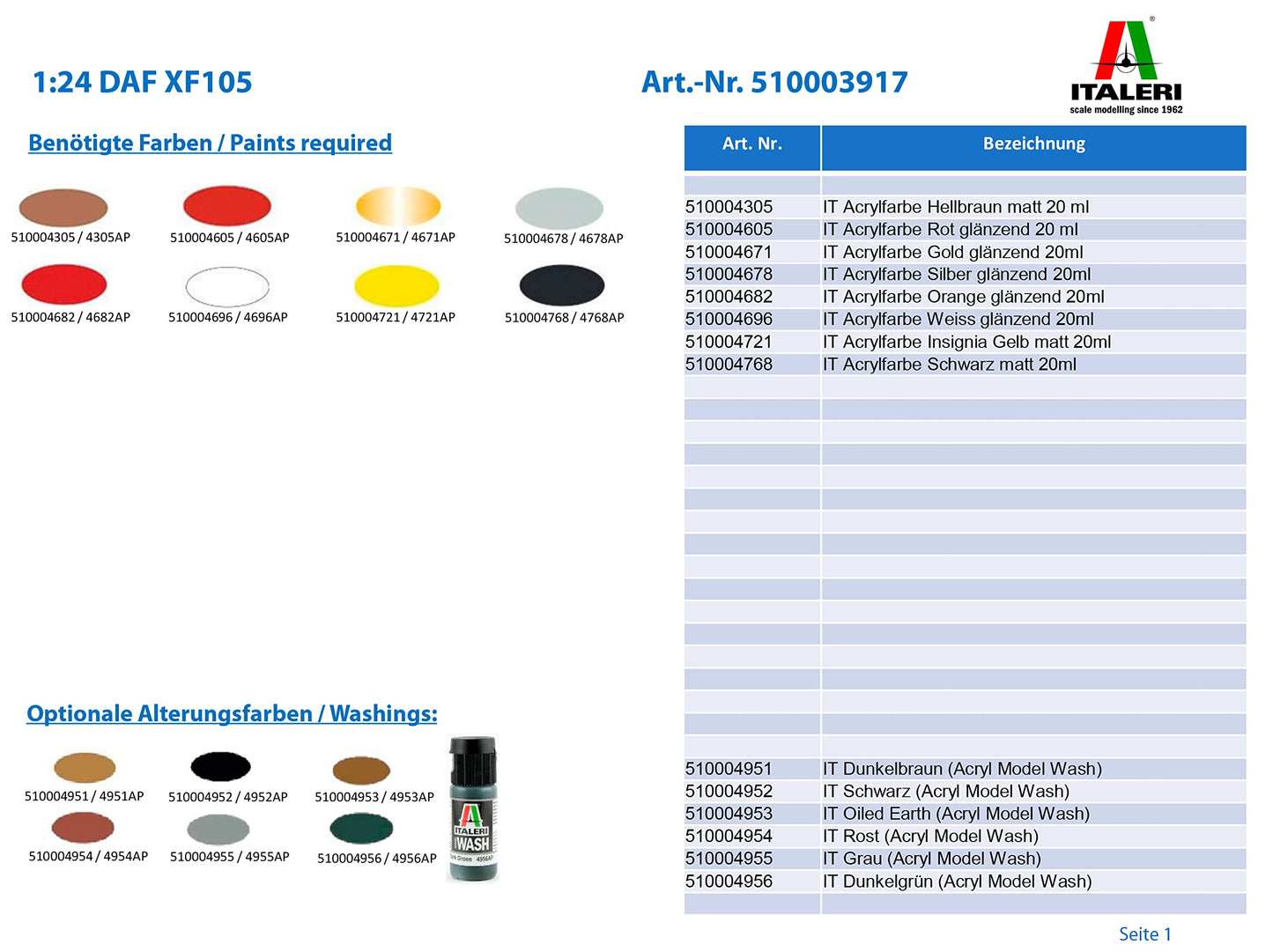 Italeri 3917 1: 24 DAF XF105, Vehicles