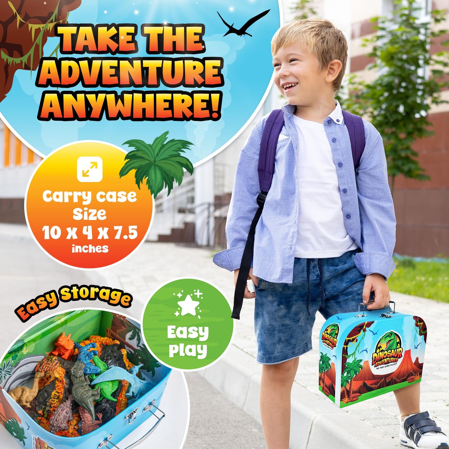 Team Power Dinosaurs Carry Case Set - With Play Scenery Inside, 8 Dinosaur Figures & 2 Volcanic Landscape | Toddler Toys| Dinosa