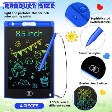 Zonon LCD Writing Tablet - 8.5 Inch Doodle Board, 4 Pcs, Erasable, Reusable, Colorful Screen Pad - Blue