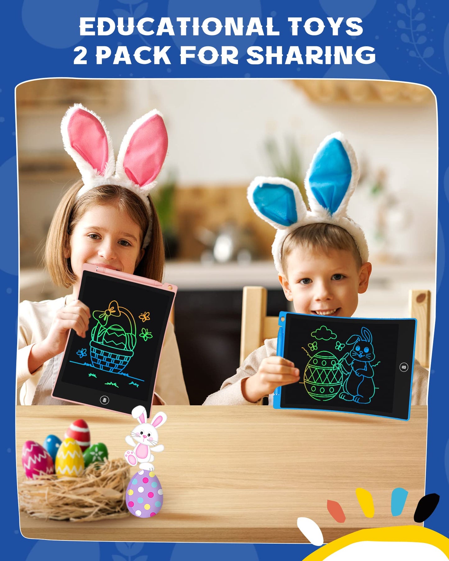 Bravokids 2 Pack Lcd Writing Tablet For Kids,10 Inch Colorful Doodle Board Drawing Pad For Kids, Kids Travel Toy Activity Game, Birthday Gifts For 3 4 5 6 Year Old Boys And Girls Toddlers