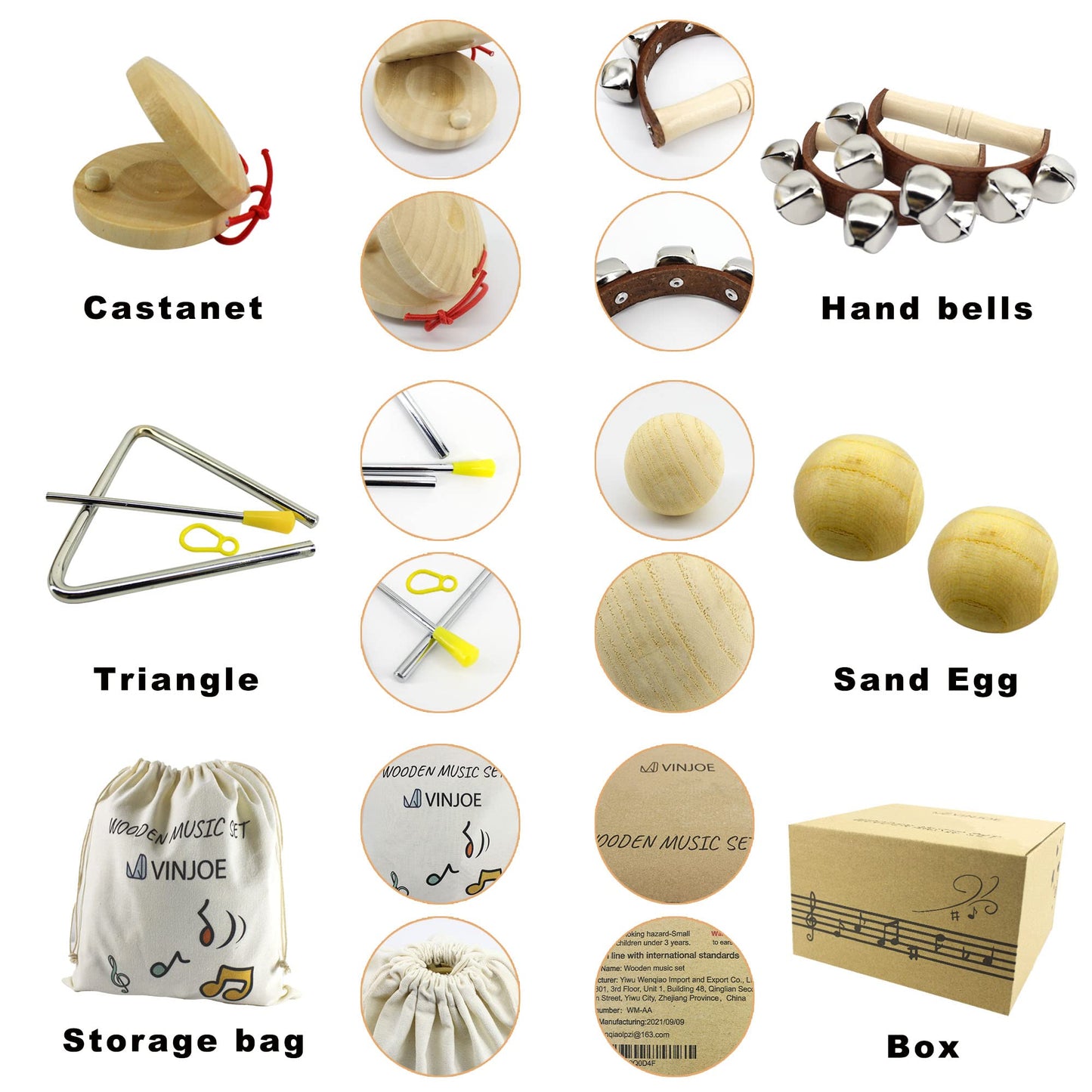 VINJOE Wooden Music Set-Kids Musical Instruments Toys, Natural Wood Percussion Instruments Toy for Kids Preschool Education Baby