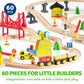 60Pcs Montessori Wooden Train Set - Construction Express, Engineering Railway With Magnetic Crane, Trains & Accessories, Perfect