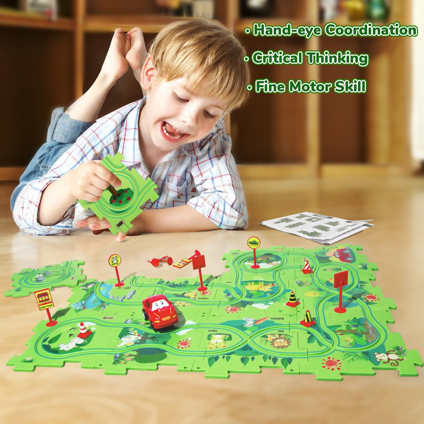 Yooyid Plastic Puzzles For Kids Ages 3-5 With A Cute Vehicle, Toddler Puzzle Track Play Set Gift, Race Tracks For Kids 3-5, Toys