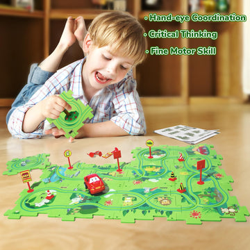 Yooyid Plastic Puzzles For Kids Ages 3-5 With A Cute Vehicle, Toddler Puzzle Track Play Set Gift, Race Tracks For Kids 3-5, Toys