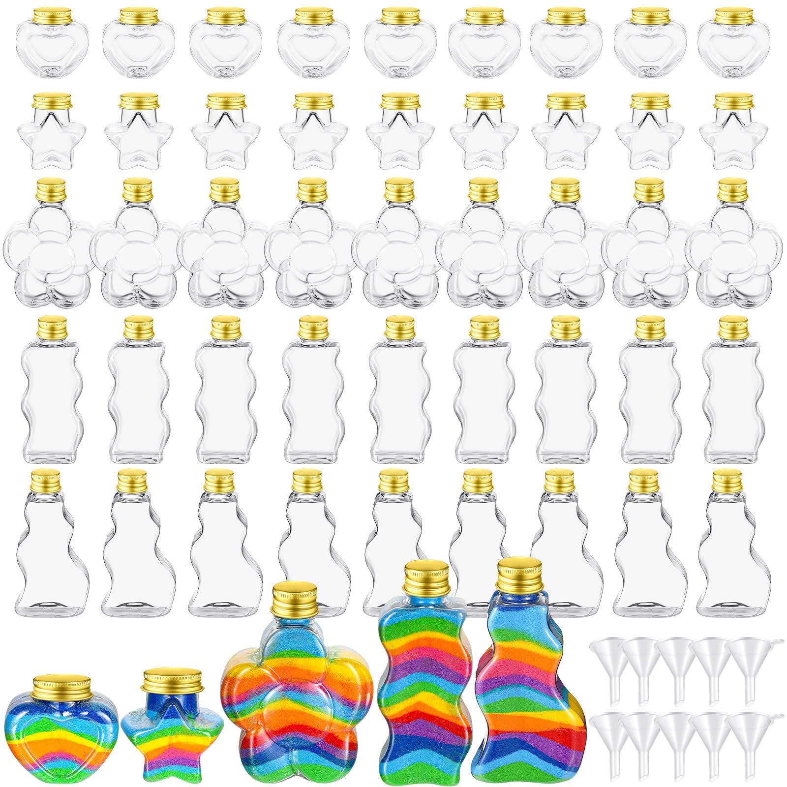 Tanlade 50 Pcs Plastic Sand Art Bottles with 10 Funnels, Sand Art Containers Kits for Kids Party Bulk Craft Collection Bottles f