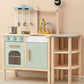 Pillowhale 2-in-1 Wooden Play Kitchen with Storage Rack, Kids Pretend Cooking Set w/Sink, Stove, Microwave & 8 Accessories, Mont