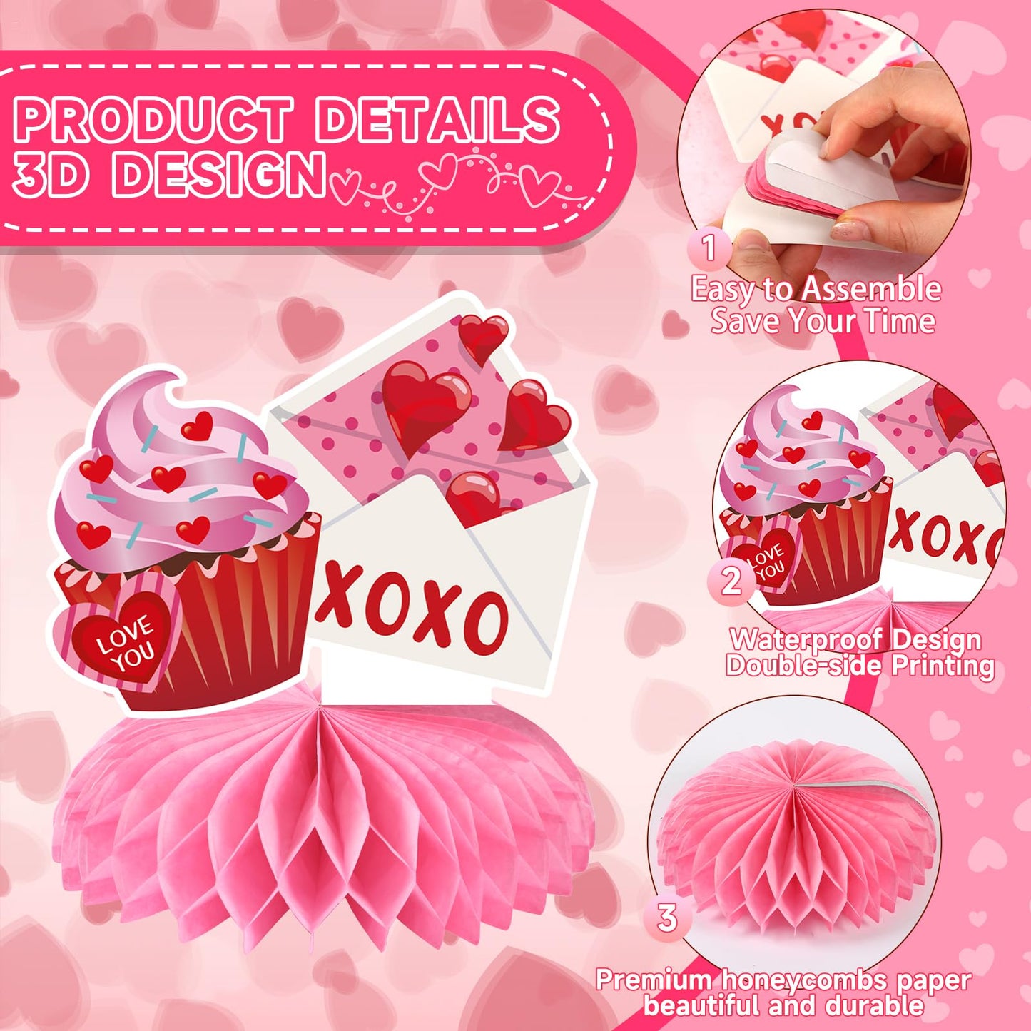 JULMELON Valentines Table Decorations Honeycomb Centerpiece, 8pcs Valentines Day Centerpieces for Tables 3D Valentines Day Table
