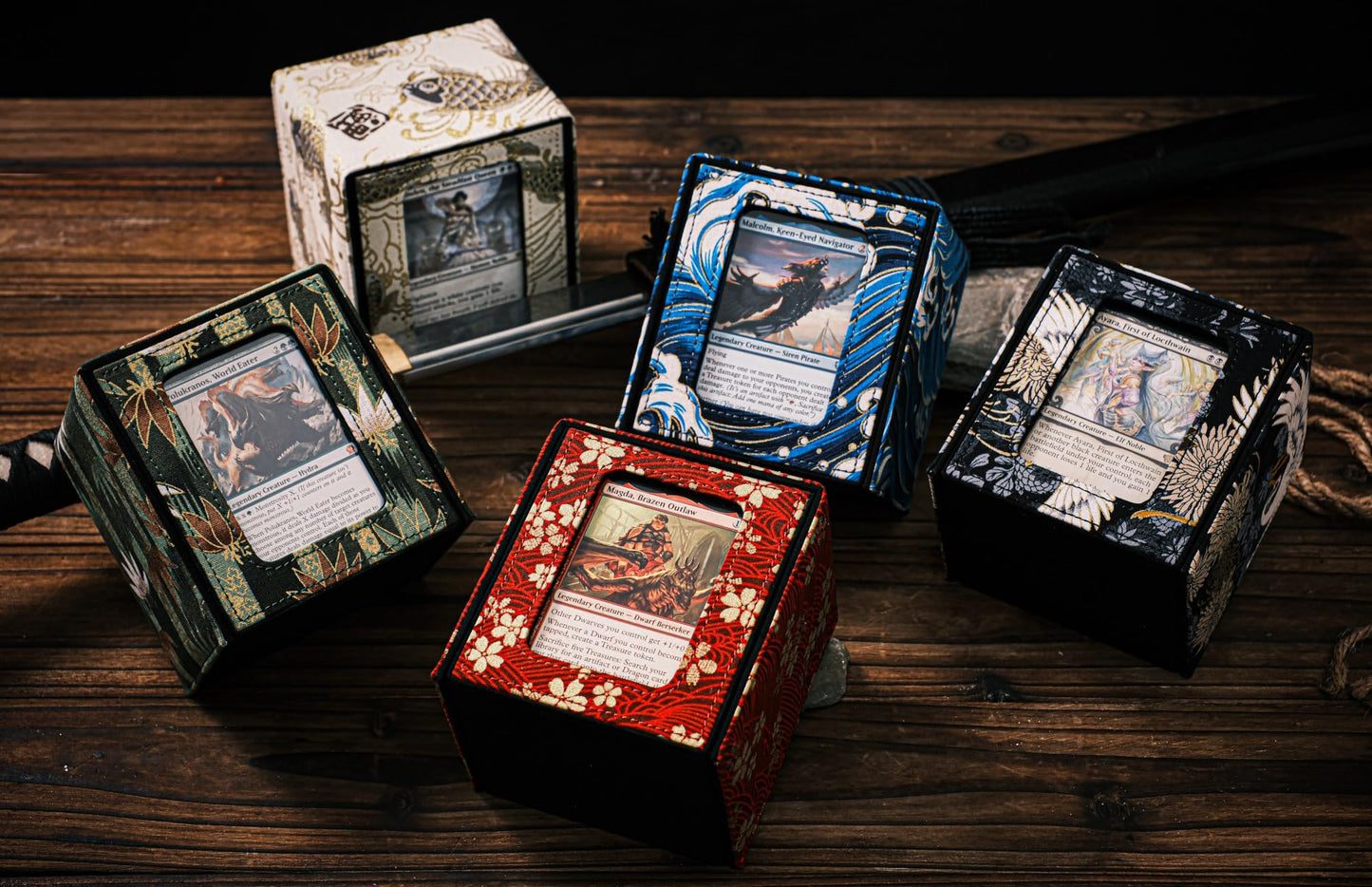 KakapopoTCG The Shogun Deckimono: a Kimono Deck Box for MTG Magic FaB EDH Commander YGO DND Spell Cards FaB PTCG TCG (Koi of Daw
