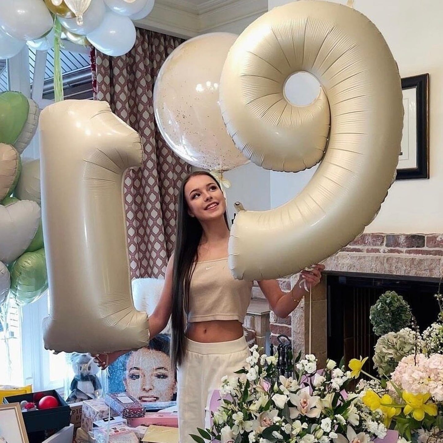 40 Inch Cream Number 9 Balloon, Beige Large 9Th Birthday Balloons, Digital 9 Cream White Giant 9 Foil Balloon Helium For Boys Gi