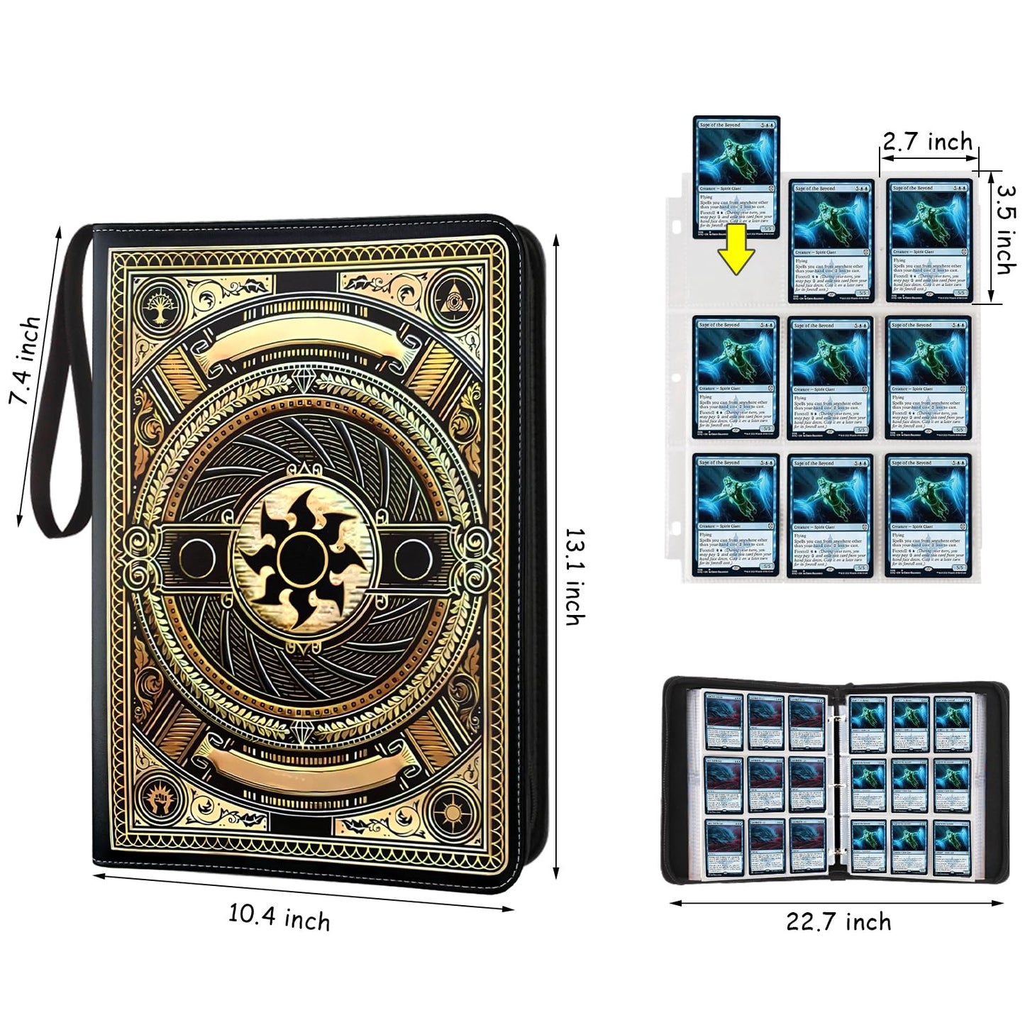 MTGPRO 9 Pocket Card Binder Trading Card Binder enhanced 720 Double PU Card Collection Binder with Sleeves Card Folder for MTG  TCG  Sports Cards  (Gold)