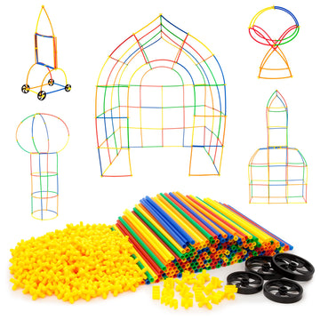 Picassotiles 600Pc Construction Toy Straw Building Set Children Stem Learning Interlocking Building Toys Creative Straw Connecti