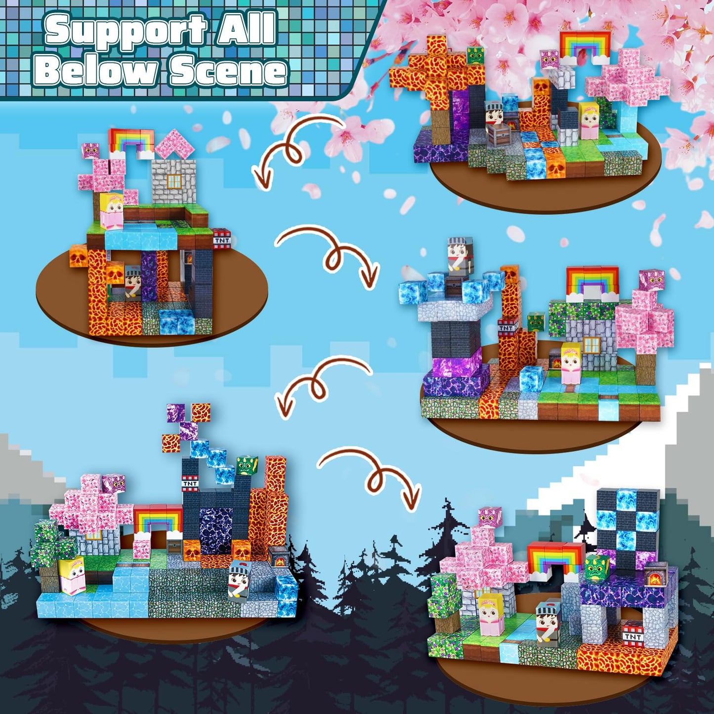 Graceduck Magnetic Blocks - 150 Pcs Build Dark Swordsman'S Forest Castle - Magnetic Toys For Montessori Toddler Christmas Birthday Gifts - Stem Sensory Toys For 3 4 5 6 7 8 9 10 Year Old Boys & Girls