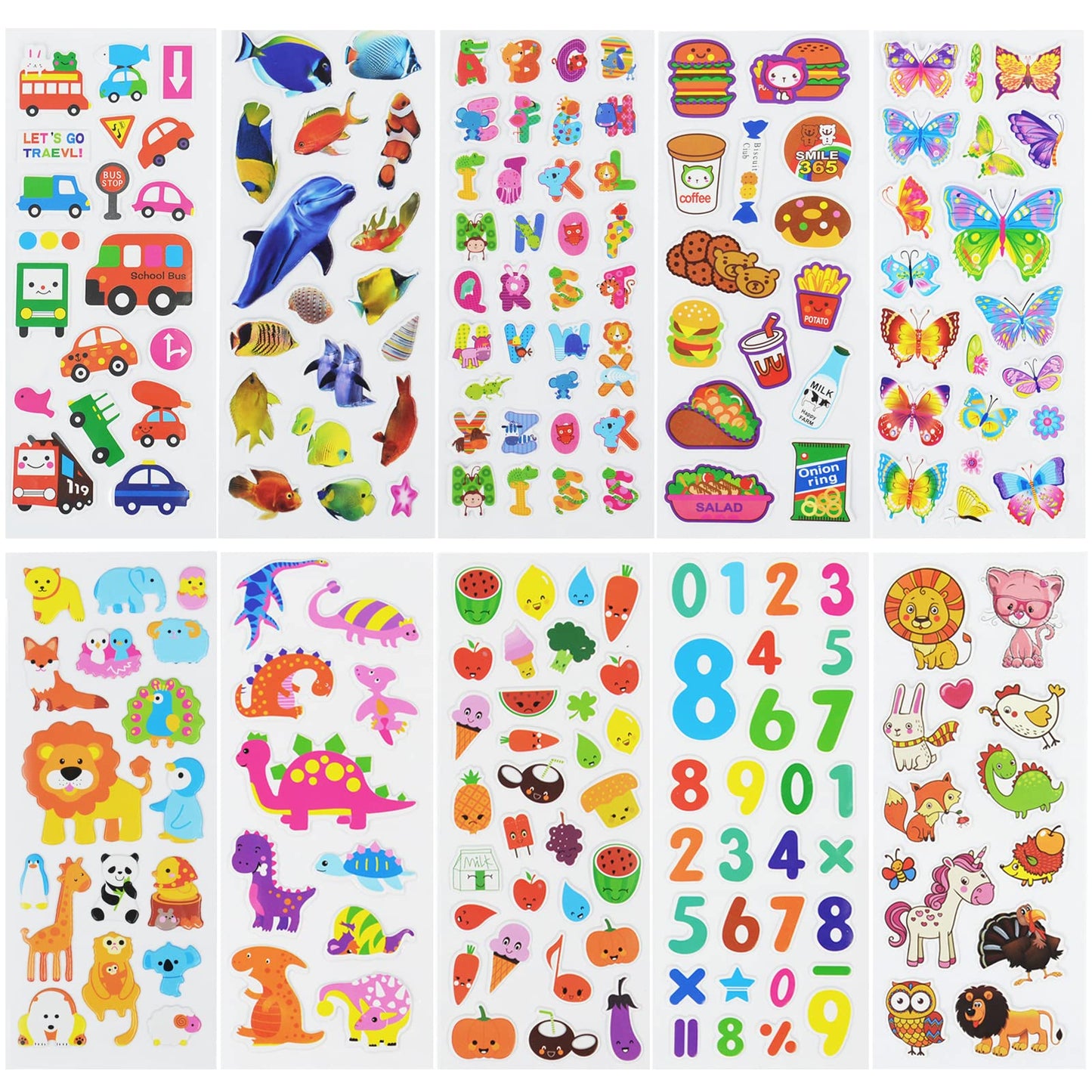 24 Sheets(500+) 3D Puffy Stickers For Toddlers Kids, Bulk Preschool Sticker Sheets For Reward, Craft, Scrapbooking Including Ani