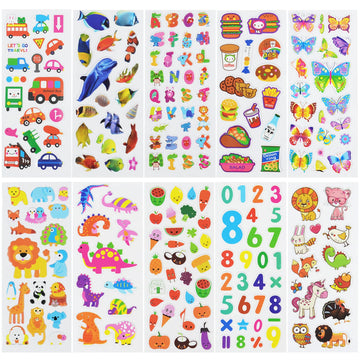 24 Sheets(500+) 3D Puffy Stickers For Toddlers Kids, Bulk Preschool Sticker Sheets For Reward, Craft, Scrapbooking Including Ani