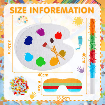 15.7 Inch Art Palette Piñata Small Paint Art Piñata With Piñata Stick Confetti Blindfold For Boys Girls Birthday Party Art Painting Party Favors Classroom Prizes Stocking Stuffers Paint Party Supplies