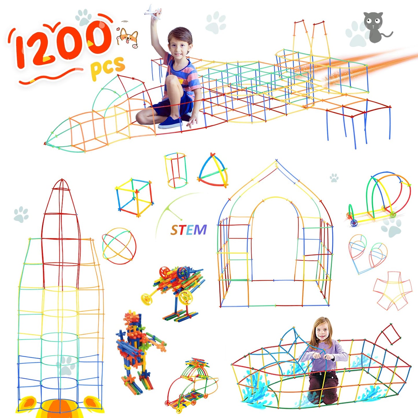 Ggiibro Straw Constructor Toys Stem Building Toys 1200Pcs Toys Aged For 3 4 5 6 7 8+ Interlocking Plastic Toys Engineering Toys