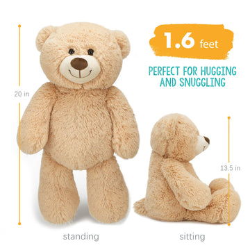 Benben Teddy Bear Stuffed Animal, 20 Inch Brown Stuffed Teddy Bear Plush Toy, Soft Plushies Gift For Baby Shower, Easter Decorat