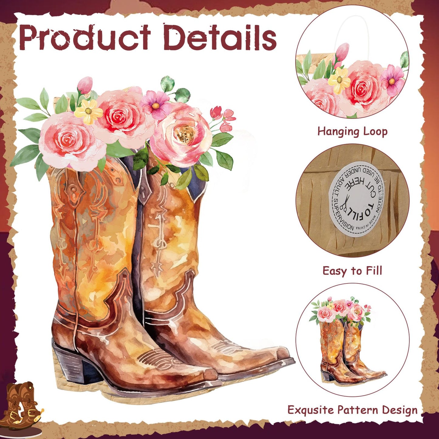 Pajean Cowgirl Boot Piñata Set - Pink Paper Piñata with Stick & Blindfold for Girls' Birthday, Bridal Shower & Horse Racing Parties