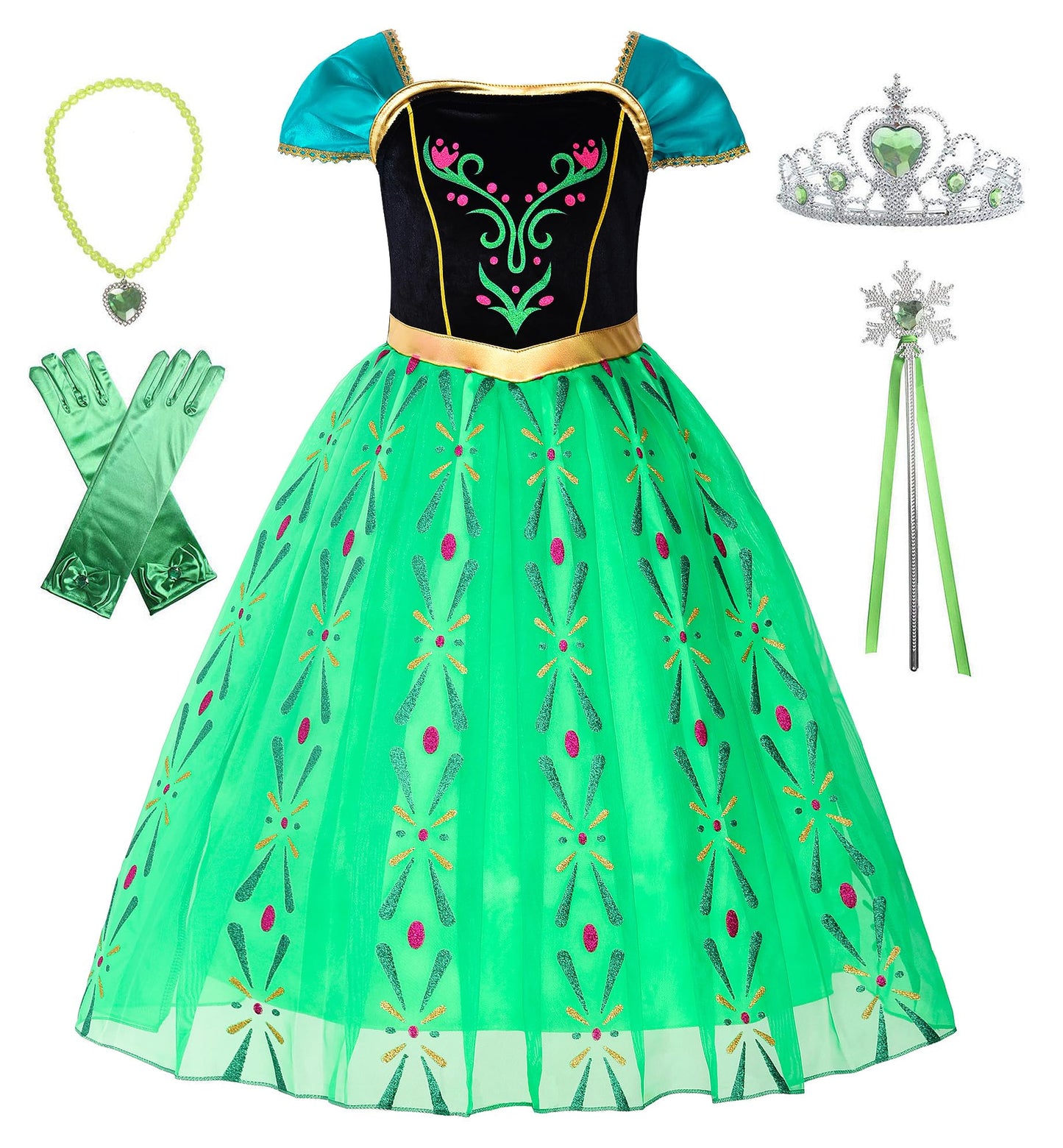 Reliparty Girls Princess Costume Dress Up Green, With Accessories,110