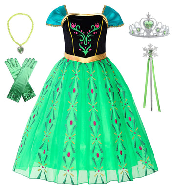 Reliparty Girls Princess Costume Dress Up Green, With Accessories,110