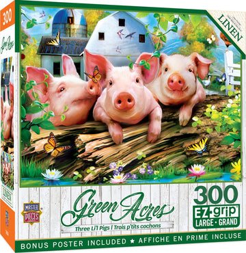 Masterpieces - 300 Piece Jigsaw Puzzle, Large Ez Grip Shapes, Three Lil’ Pigs, Fun For Adults, Seniors, Family, Kids, Matte Finish, 18'X24