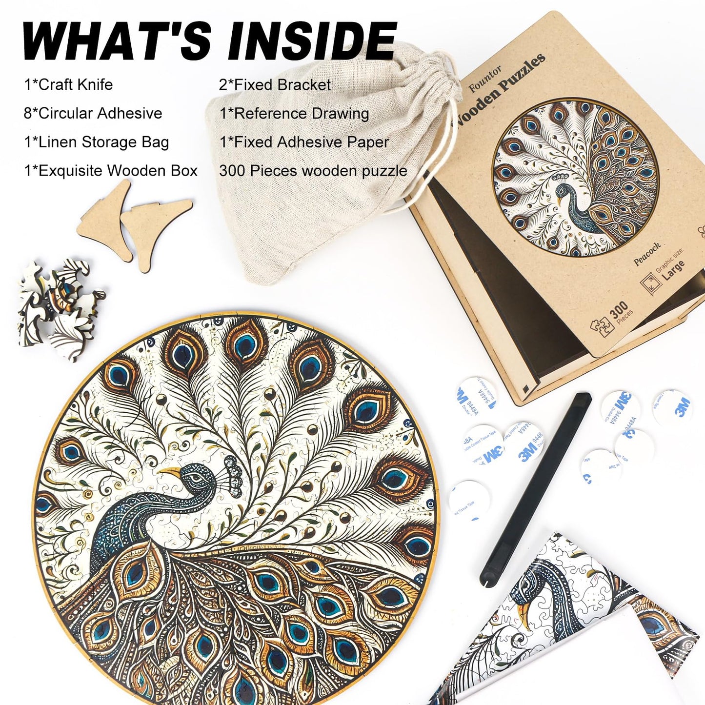 Peacock Wooden Puzzles for mature-themeds  300pcs Wooden Jigsaw Puzzles for mature-themeds  Peacock Unique Shaped Jigsaw Puzzles Creative Gift for Friend Family Game Large Size 15'' x 15''