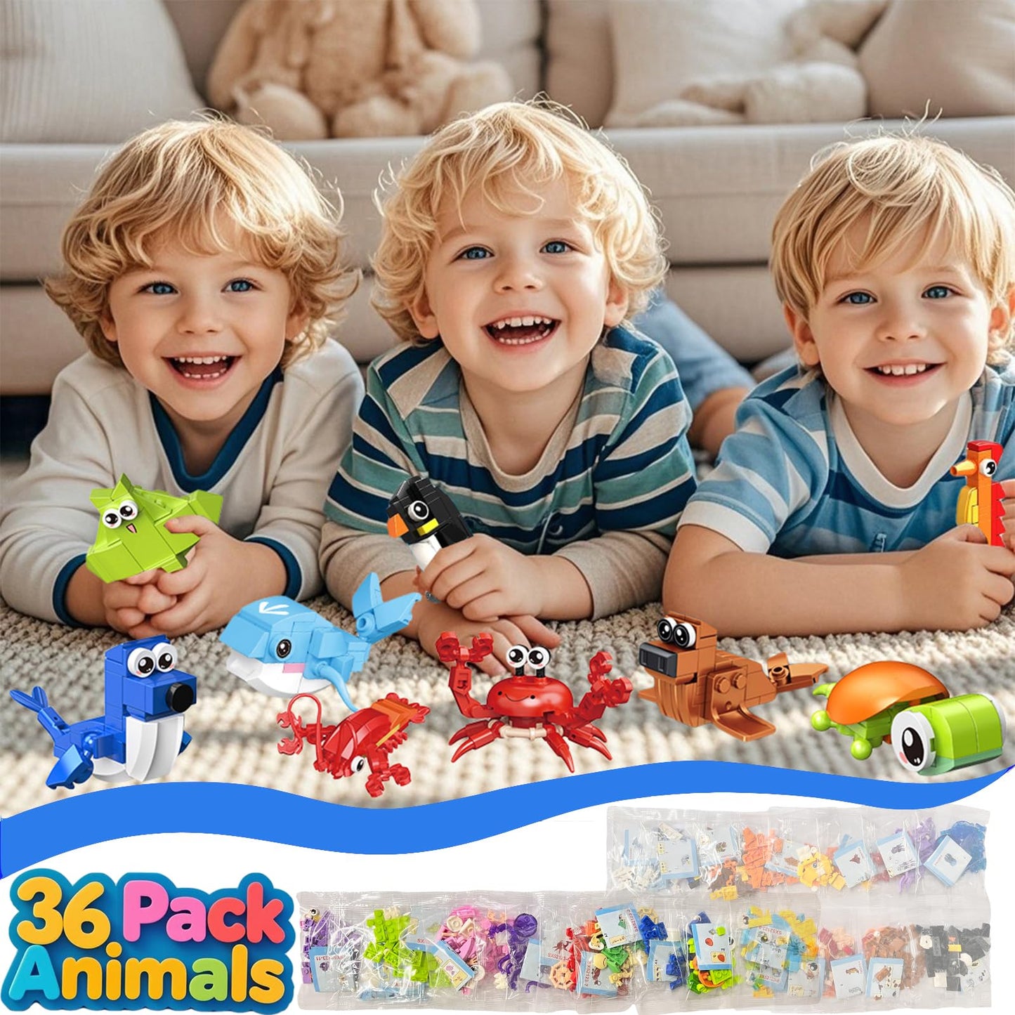 36 Pack Party Favors for Kids Mini Ocean Animals Building Blocks Set  Prize Box Toys for Kids Classroom  Easter Birthday Christmas Goodie Bag Fillers  Creative STEM Building Toys for Ages 6-12