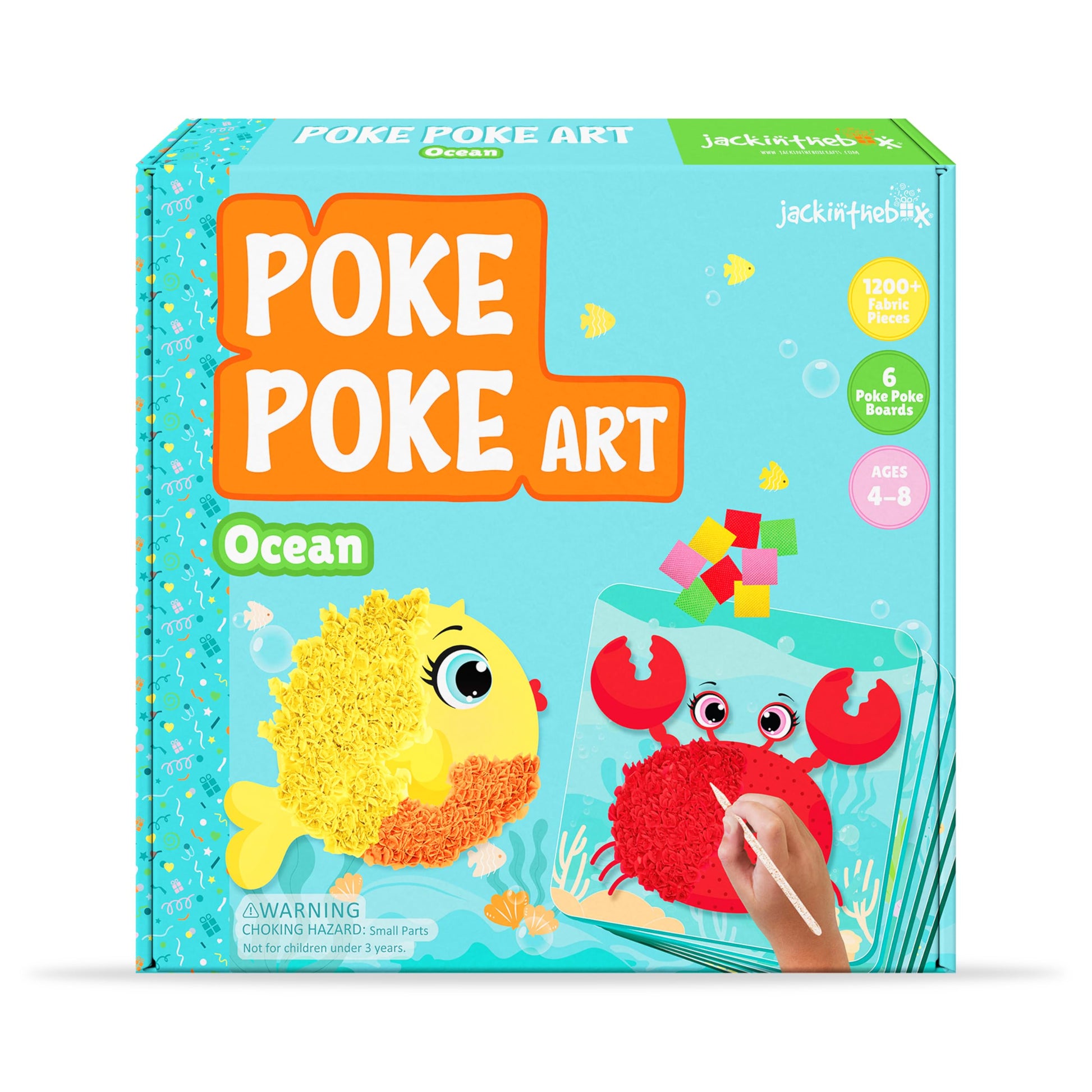 jackinthebox Poke Poke Art - Ocean Animals Like Crab, Turtle, Clownfish, Sea Horse, Jellyfish, Pufferfish, Mess-Free Sewing Art 