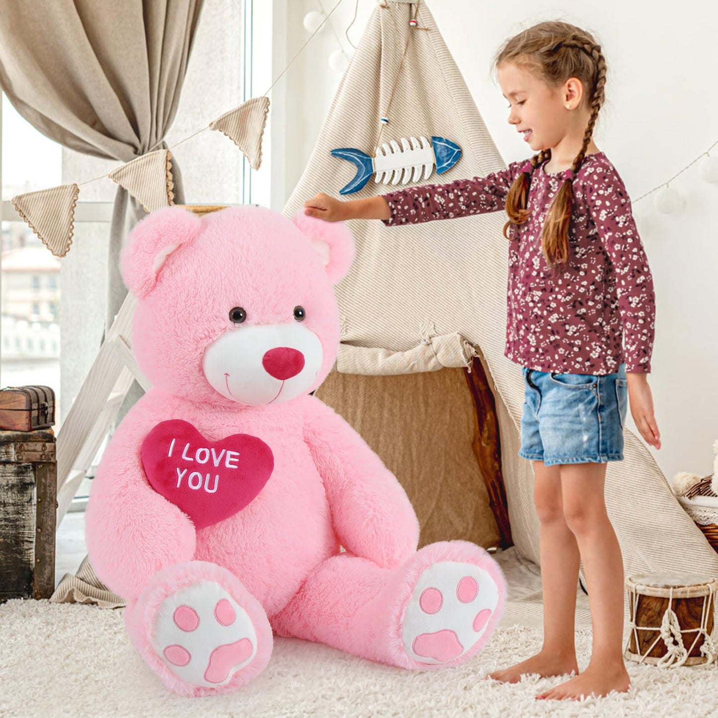 Maogolan Big Teddy Bear With I Love You Red Heart, 36' Cuddly Large Teddy Bear Gift For Kids,Boyfriend,Girlfriend.Wife