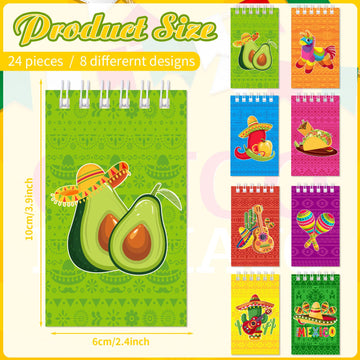 24 Pieces Small Mexican Spiral Notepads Mexican Memo Pads Cinco De Mayo Fiesta Notepads Mini Fiesta Theme Spiral Notebooks for M