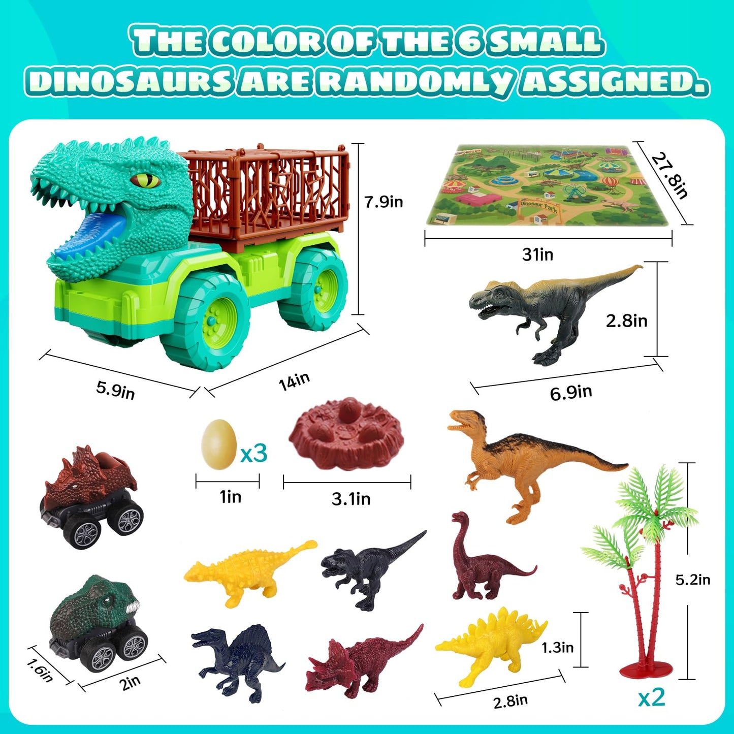 JoyBuilders 18 in 1 Dinosaur Toys for Kids 3-5, Dinosaur Truck Toys for Kids with 2 Pull Back Cars, 8 Dino Figures, Dinosaur Toy