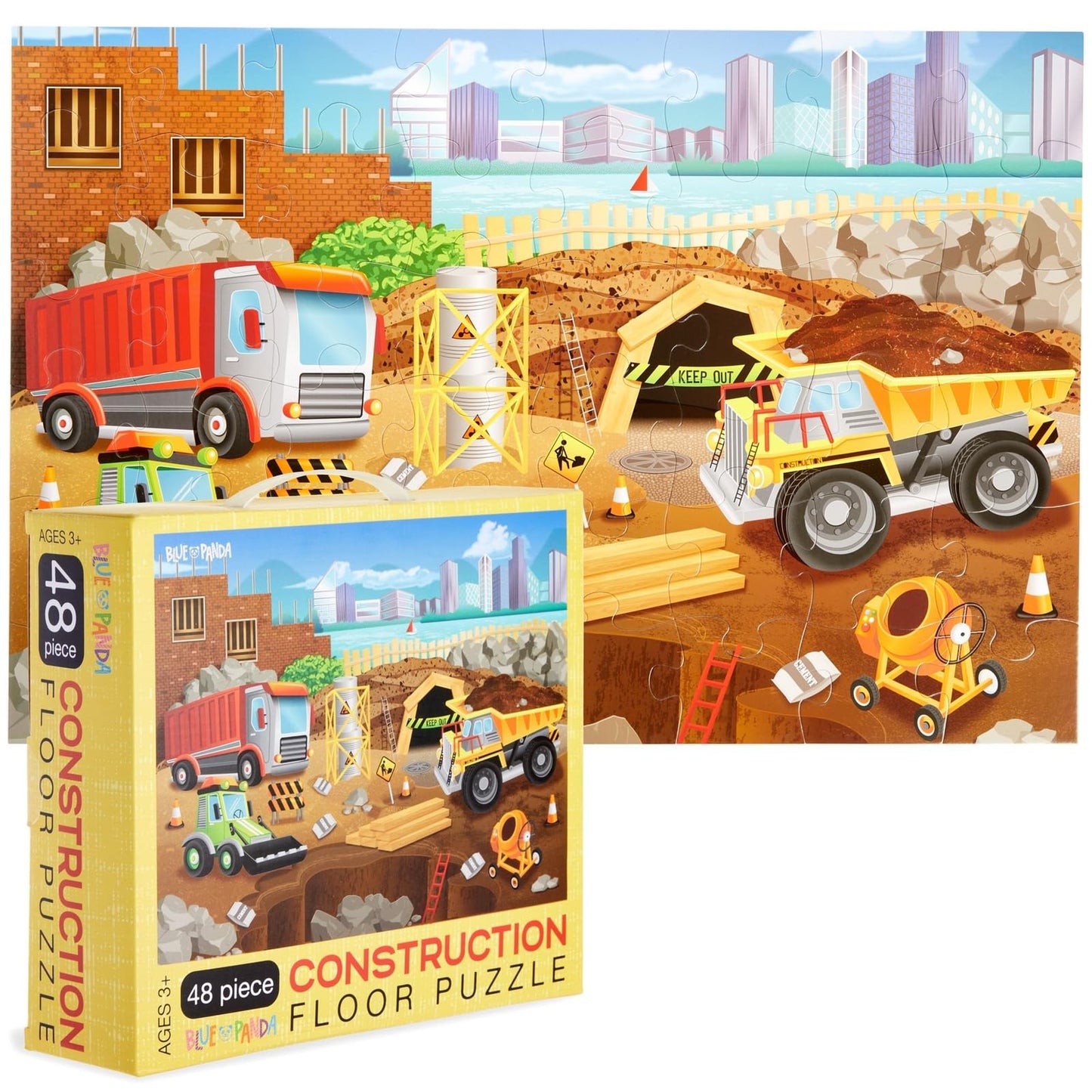 Blue Panda 48 Piece Giant Construction Jigsaw Floor Puzzle For Kids Ages 3-5 And 4-8 And Preschool Learning