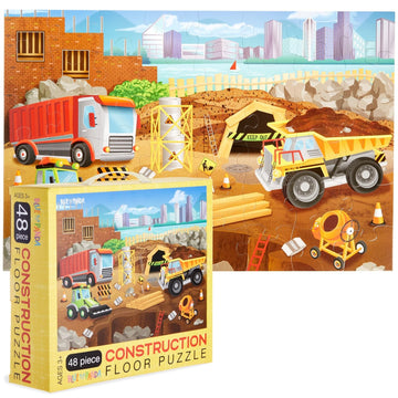 Blue Panda 48 Piece Giant Construction Jigsaw Floor Puzzle For Kids Ages 3-5 And 4-8 And Preschool Learning