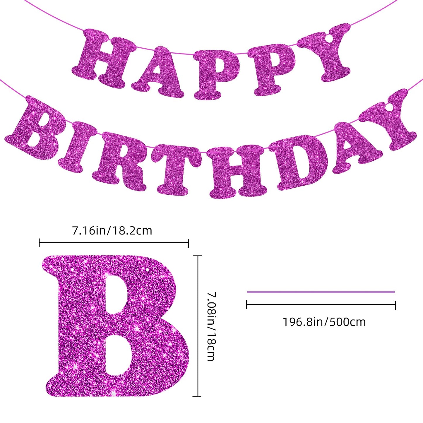 Glitter Purple Happy Birthday Banner Sign With Shiny Letters, Glitter Happy Birthday Bunting Banner Flag Garland For Kids Boys Baby Birthday Party Decorations Supplies