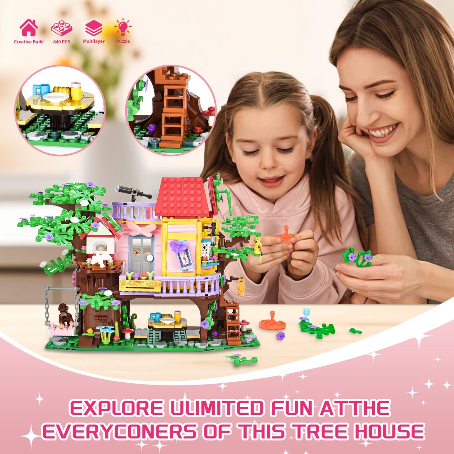 Xitalaxu Trees House Building Set For Girls,Animals Tree Houses Model Toys,Adults Creative Collection Building Toys,Birthday Gif