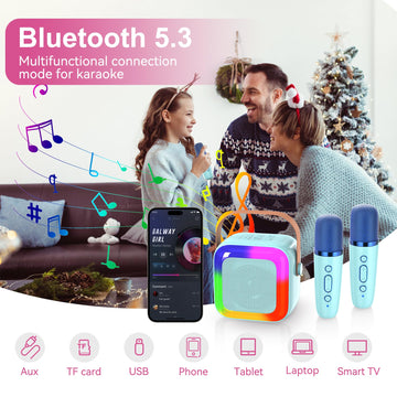 Szozzo Mini Karaoke Machine For Kids,Portable Bluetooth Karaoke Speaker With 2 Wireless Microphone And Led Lights, Toys Birthday