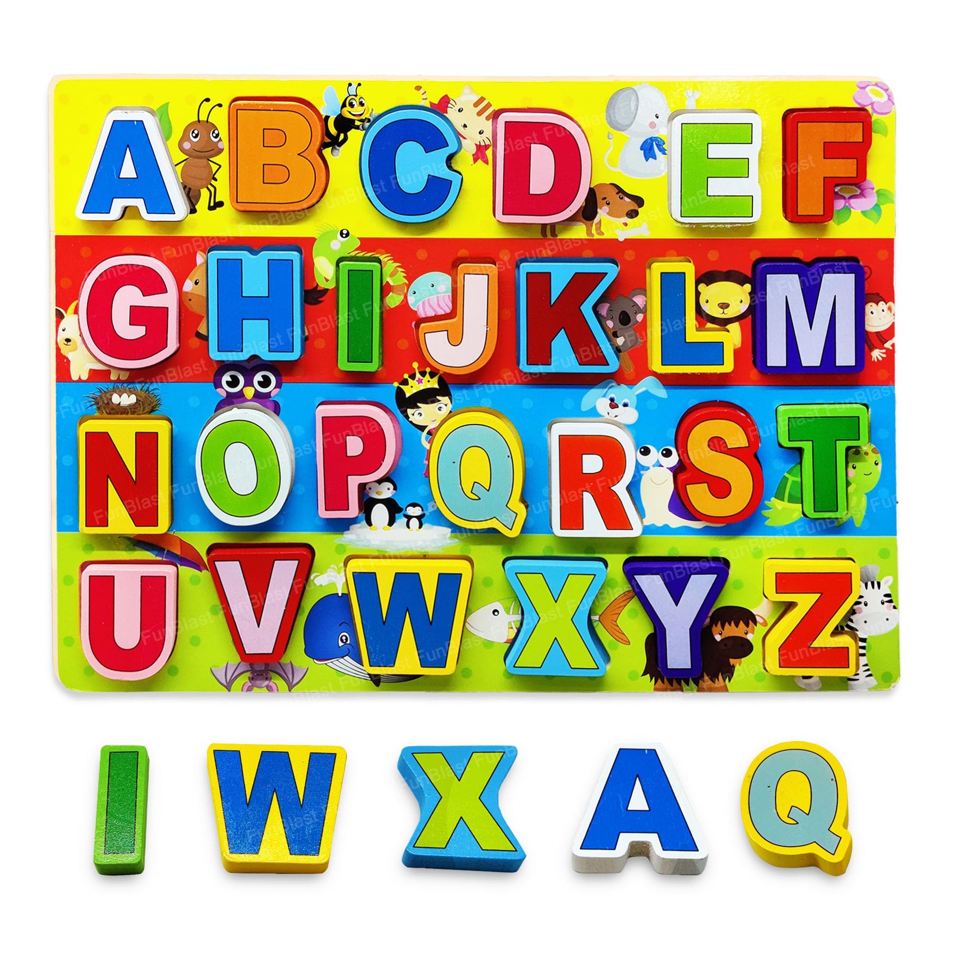 Funblast Wooden Alphabet Puzzles For Kids, Montessori Digital Board Educational Learning Letters Puzzle Toy (Capital Letters)