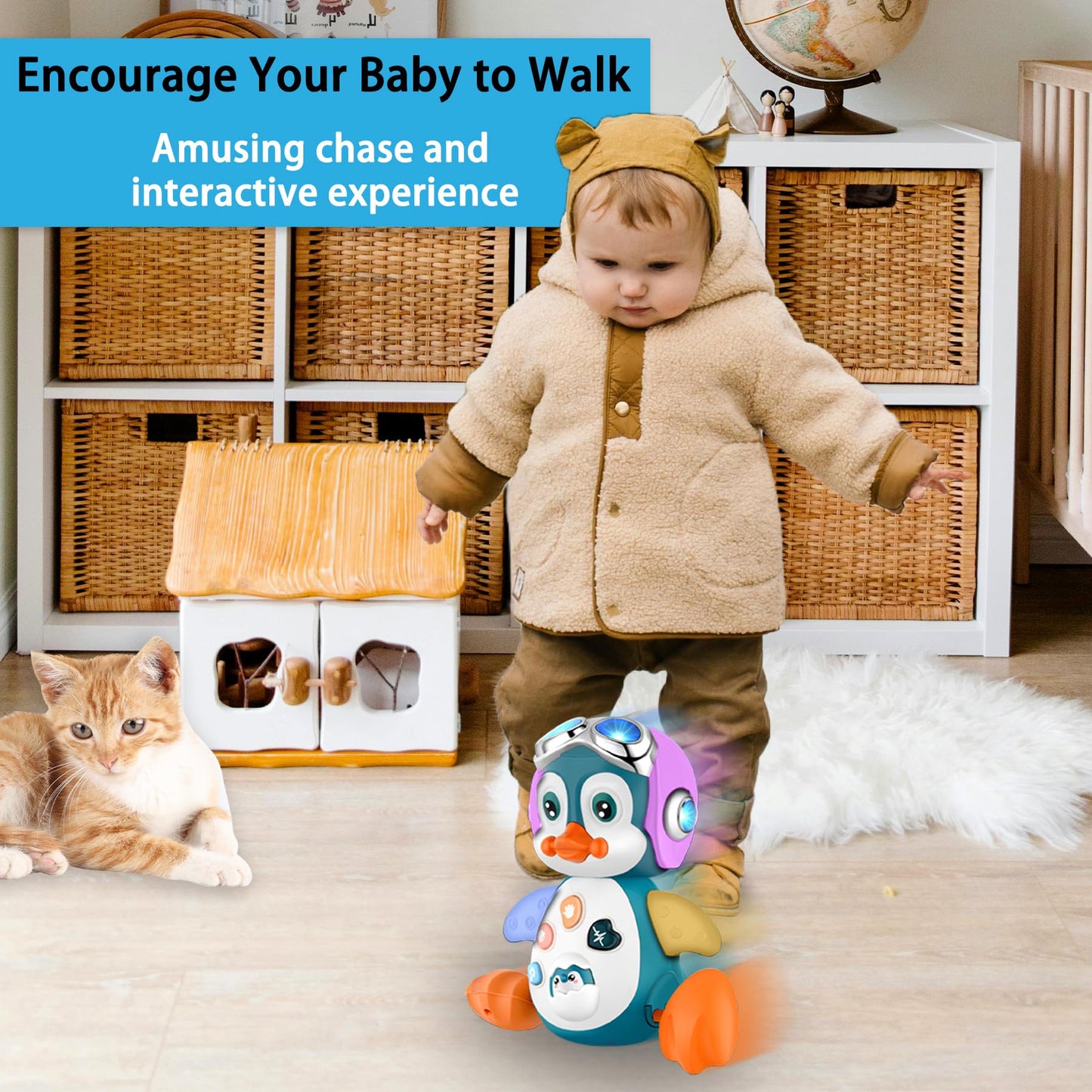 Crawling Penguin Baby Musical Toys, Baby Tummy Time Toys For Infant 0-3 0-6 6-12 12-18 Months Music Learning Crawl Interactive D