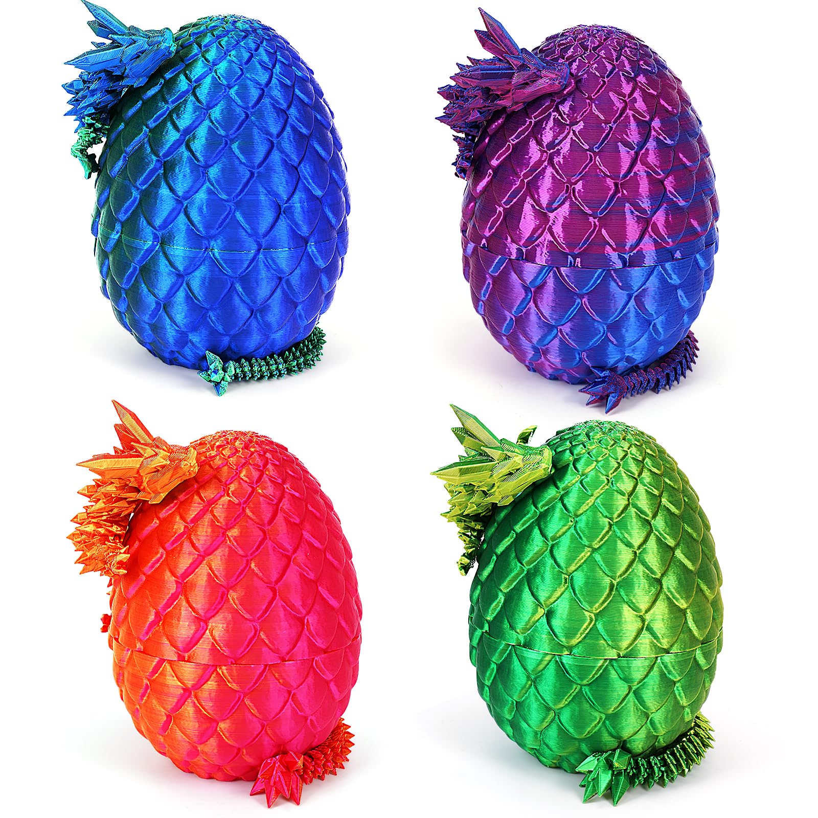 Yilcer 4Pcs 3D Printed Dragon Eggs With Dragon Inside Mini Dragon Egg Set Easter Eggs Articulated Dragon Easter Basket Stuffers Mystery Dragon Egg Fidget Toy Surprise 3D Printed Animals Toy Set